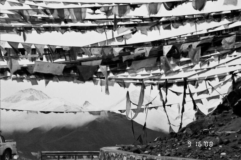 B&W-Prayer flags at summit.jpg